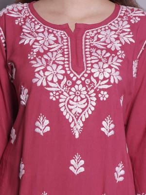 Dusty red rayon lucknowi chikankari top 4