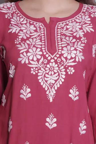 Dusty red rayon lucknowi chikankari top