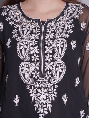Black georgette lucknowi chikankari top with slip 3