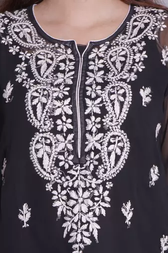 Black georgette lucknowi chikankari top with slip