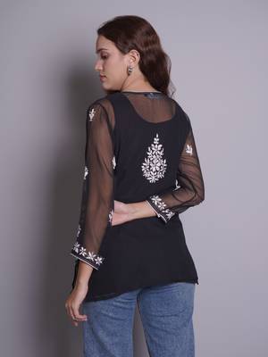 Black georgette lucknowi chikankari top with slip 4