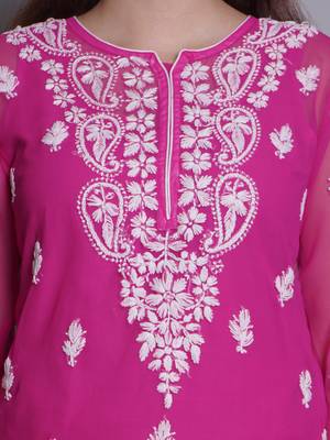 Magenta georgette lucknowi chikankari top with slip 3