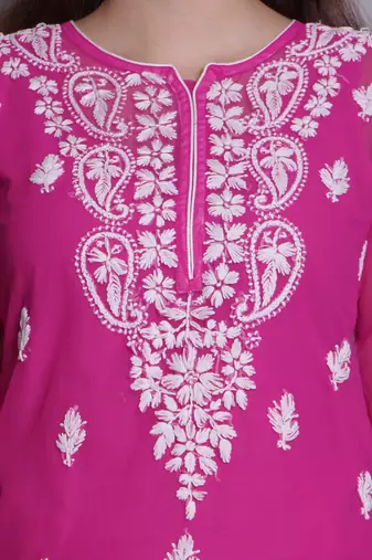 Magenta georgette lucknowi chikankari top with slip