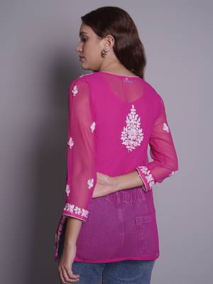 Magenta georgette lucknowi chikankari top with slip 4