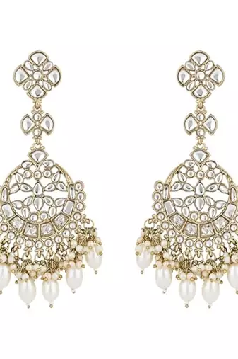 traditional kundan pearl handcrafted dangle chandbali earrings ethnic jewellery