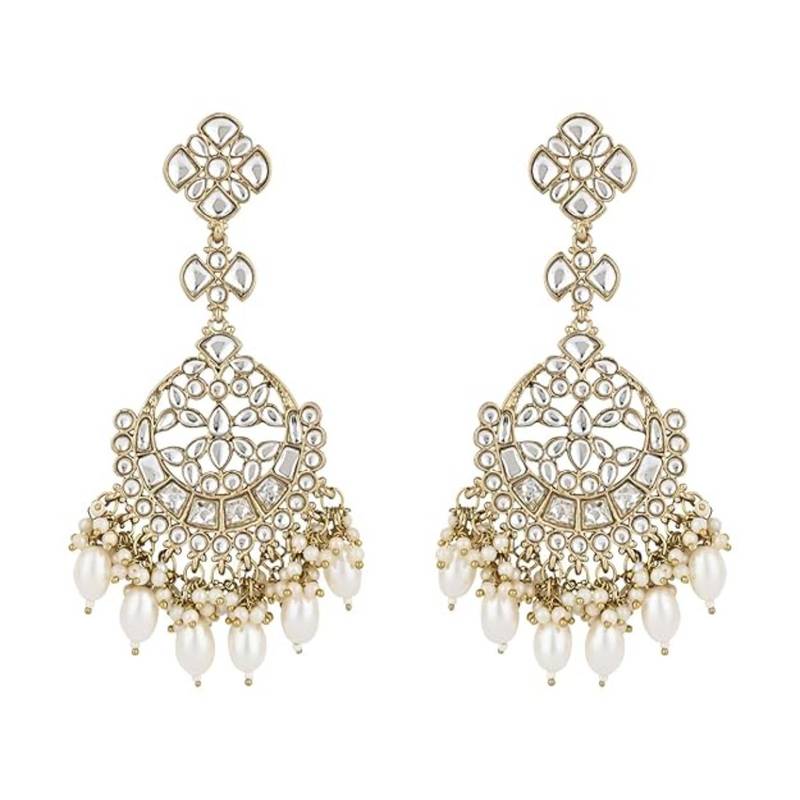 traditional kundan pearl handcrafted dangle chandbali earrings ethnic jewellery