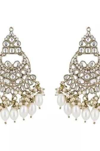 traditional kundan pearl chandbali earrings