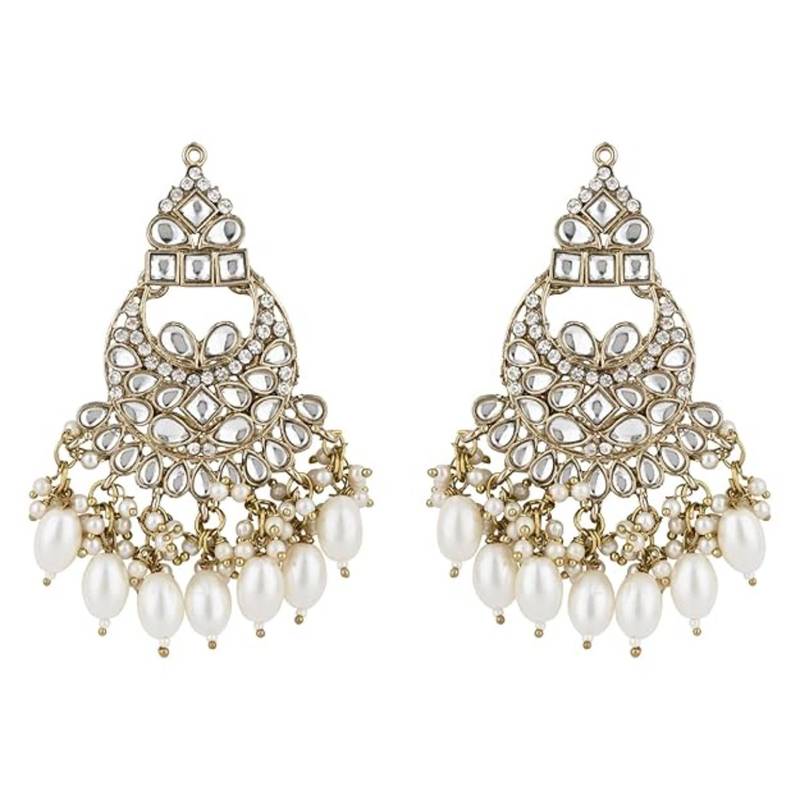 traditional kundan pearl chandbali earrings