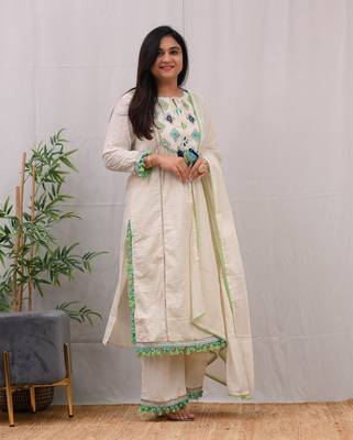 Ivory Schiffli Embroidered Indian Straight Salwar Kameez Kurti Pant Dupatta Set Online Kurta Set for Women 2
