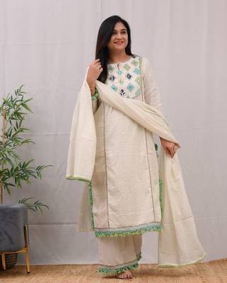Ivory Schiffli Embroidered Indian Straight Salwar Kameez Kurti Pant Dupatta Set Online Kurta Set for Women 3