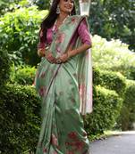 Green soft tussar silk printed saree festive wear