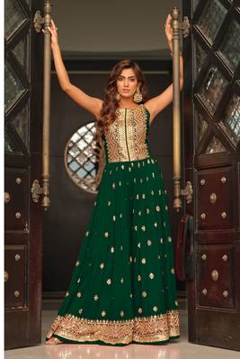 Green  embroidered georgette  stitched  jump suit suit. (size upto 42) 1