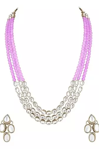 traditional stunning white kundan studded layered pearl necklace jewellery set