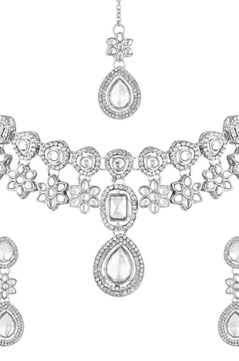 silver plated traditional kundan stone choker necklace jewellery set