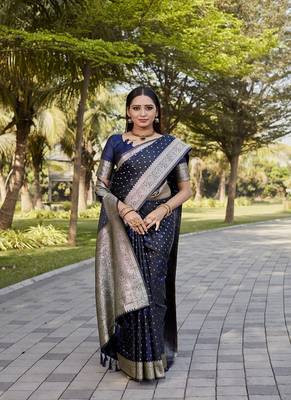 Blue Kanjivaram Soft Satin Silk blend Saree  1