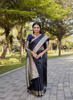 Blue Kanjivaram Soft Satin Silk blend Saree  2