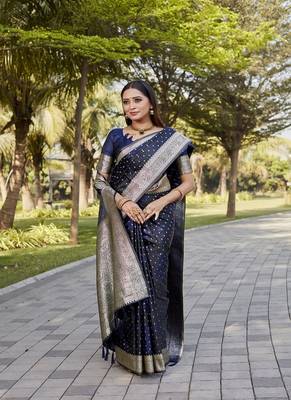 Blue Kanjivaram Soft Satin Silk blend Saree  3