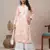 Hand Embroidered Peach Cotton Lucknowi Chikankari Indian Women Straight Kurta