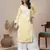 Hand Embroidered Yellow Cotton Lucknowi Chikankari Indian Women Straight Kurta