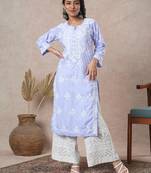 Hand Embroidered Mauve Cotton Lucknowi Chikankari Indian Women Straight Kurta