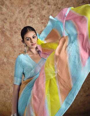 Beautiful Lehriya Print Chiffon With Self Weaving Satin Border Saree 2