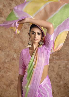 Beautiful Lehriya Print Chiffon With Self Weaving Satin Border Saree 2
