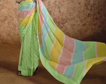 Beautiful Lehriya Print Chiffon With Self Weaving Satin Border Saree 2
