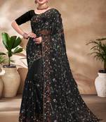 Black Sequence Resham Embroidered Silk Saree With Matching Blouse Piece