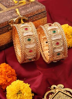 Gold-Plated Rajwadi Meenakari Statement Bangles 2