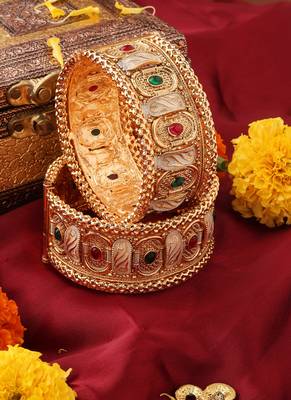 Gold-Plated Rajwadi Meenakari Statement Bangles 3