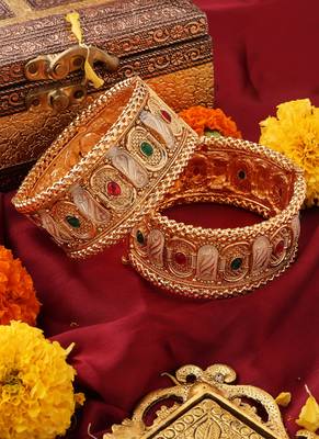 Gold-Plated Rajwadi Meenakari Statement Bangles 1