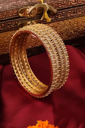 Set of 4 Gold-Plated American Diamond Bangles