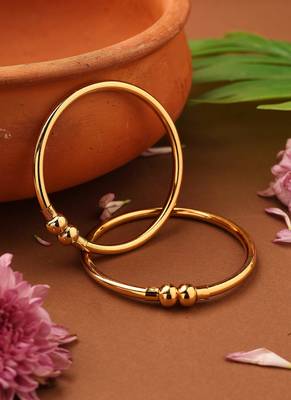 Gold-Plated Plain Bangles with Center Ball Accent 1