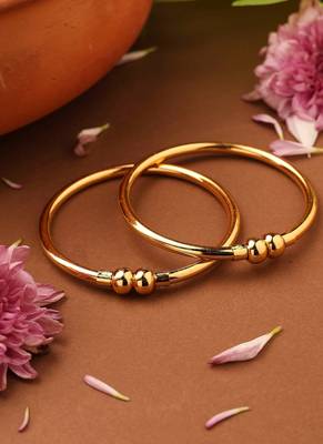 Gold-Plated Plain Bangles with Center Ball Accent 2