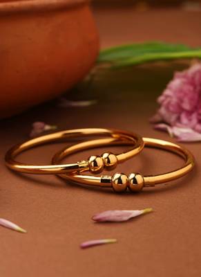 Gold-Plated Plain Bangles with Center Ball Accent 3