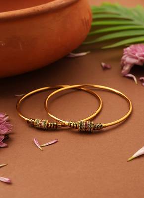 Gold-Plated Plain Bangles with Stone-Studded Center Ball 1