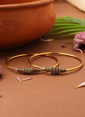 Gold-Plated Plain Bangles with Stone-Studded Center Ball 2