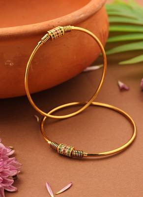 Gold-Plated Plain Bangles with Stone-Studded Center Ball 3