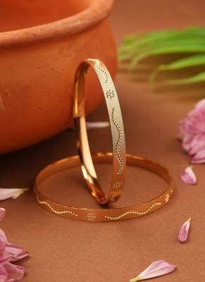 Gold-plated plain bangles with self-design pattern 1