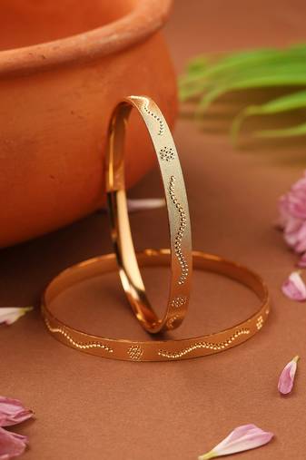Gold-plated plain bangles with self-design pattern