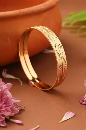 Gold-plated plain bangles with self-design pattern