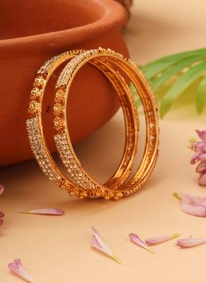Gold-Plated Bangles with American Stone-Studded Design 1