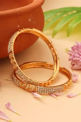 Gold-Plated Bangles with American Stone-Studded Design