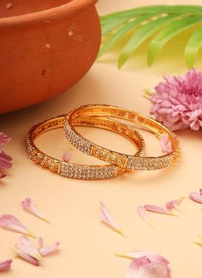 Gold-Plated Bangles with American Stone-Studded Design 3