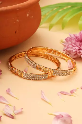 Gold-Plated Bangles with American Stone-Studded Design