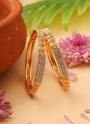 Gold-Plated Bangles with American Stone-Studded Design 4