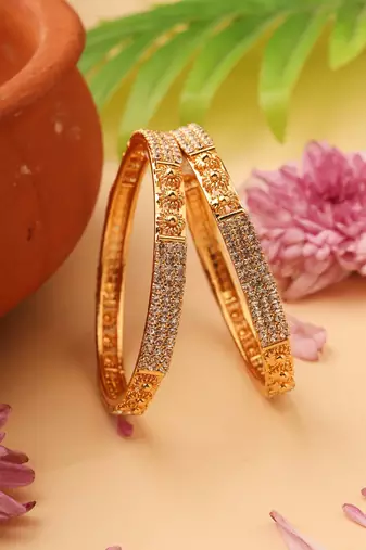 Gold-Plated Bangles with American Stone-Studded Design
