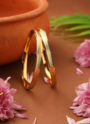 Plain Gold-Plated Bangles with Self-Line Design 1