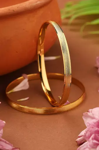 Plain Gold-Plated Bangles with Self-Line Design