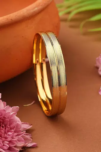 Plain Gold-Plated Bangles with Self-Line Design